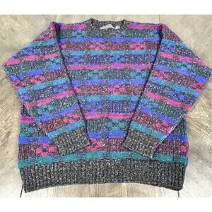 Vintage Crossings 100% Wool Colorblock Textured Crewneck Sweater USA Made Sz L